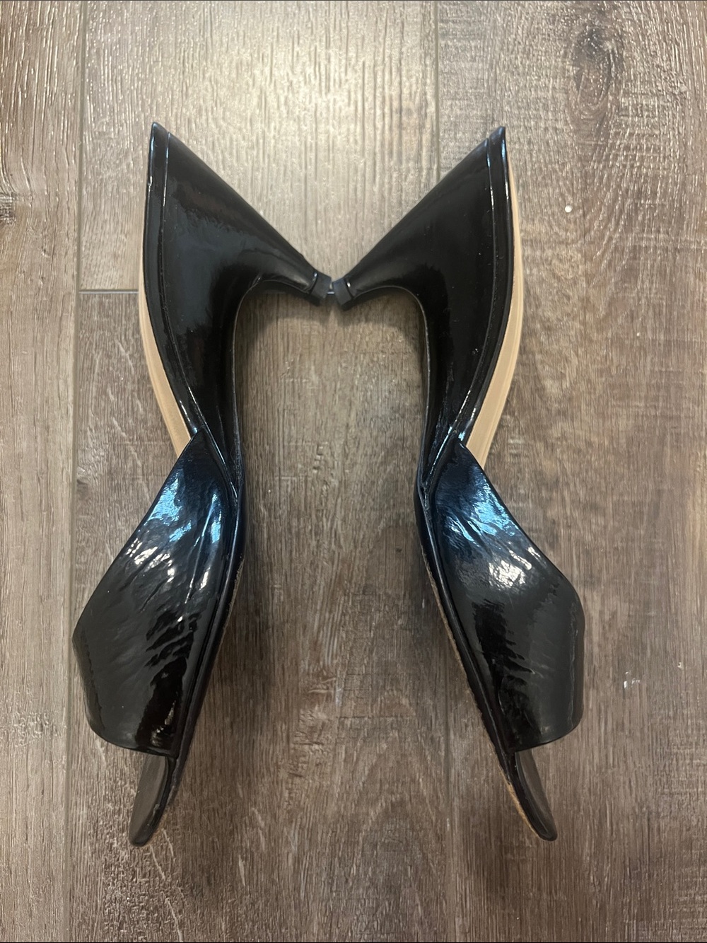 vintage Prada black patent leather peep-toe mule heels Sz 38.5